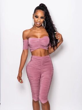 Ruched Mauve Capri pant crop set